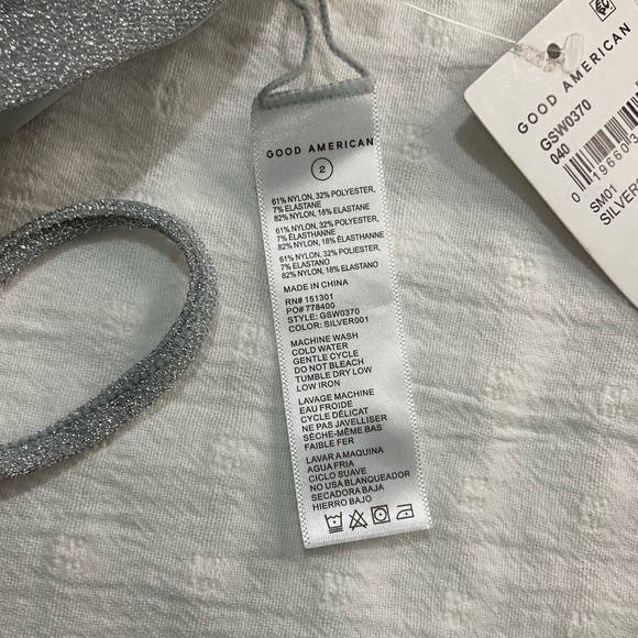 NWT Good American Silver Sparkle Tiny Ties Bikini Top Size 2 Medium Triangle - Picture 6 of 8